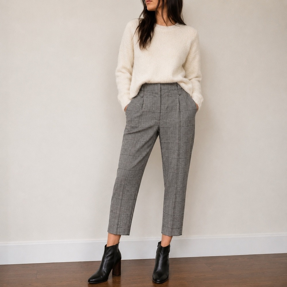 Wilfred Chambery Gray Glen Plaid Wool Cashmere Pleated Pants Size 2 Academia